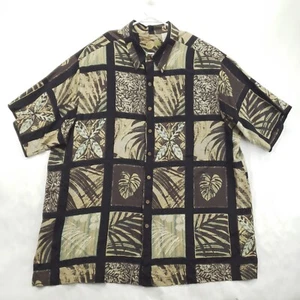 Caribbean Shirt Mens 3XLT Brown Black Silk Hawaiian Short Sleeve Button-Up - Picture 1 of 10