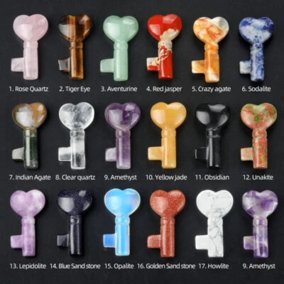 Natural Crystal Quartz Heart Key DIY Pendant Chakra Carved Healing Reiki Gift - Image 1 of 4