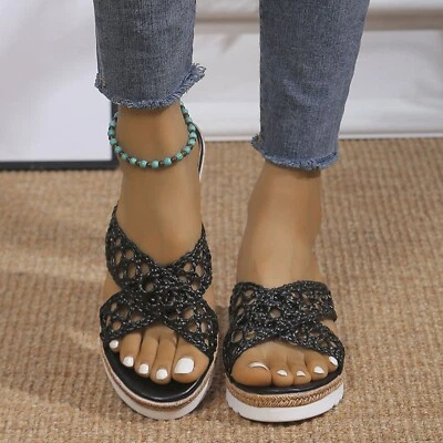 Sandalias informales sin cordones de verano para mujer con cuñas abiertas suaves transpirables Foto 1 de 4