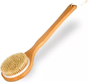 SHOWER BODY BRUSH BACK SCRUBBER WITH LONG HANDLE NATURAL BRISTLES EXFOLIATING - Picture 1 of 6