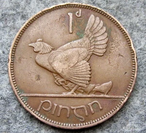 IRELAND FREE STATE 1937 1 PINGIN - PENNY, HEN WITH CHICKS - Picture 1 of 4