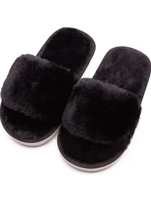 Pantuflas TechCity para niñas niños casa difusa en negro piel sintética comodidad 8.5-9.5 para niños pequeños - Imagen 1 de 6