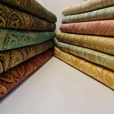 Brocade Paisley Gold Metallic Jacquard Material Dress Craft Decor Fabric 44" - Image 1 of 4