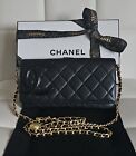 CHANEL Black Cafskin Quilted Cambon  Wallet w/ Box & Cert. of Authenticity