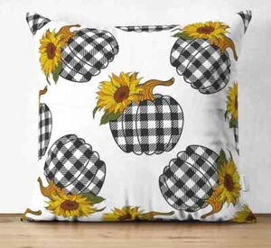 Pumkpin Checkered Pillow Cover Only Fall Theme Halloween Decor Indoor & Outdoor - Picture 1 of 1