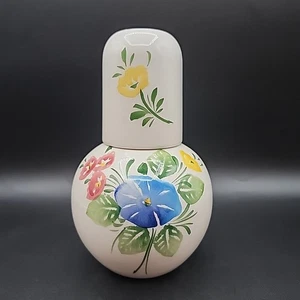 Vintage Bresolin Hand Painted Tumble Up Bedside Decanter Flowers Floral Italy - Picture 1 of 12