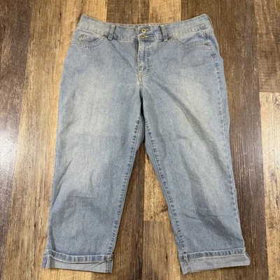 Pantalones de mezclilla BandolinoBlu para mujer 12 azules capri desgastados informales lavado ligero tiro alto Foto 1 de 4