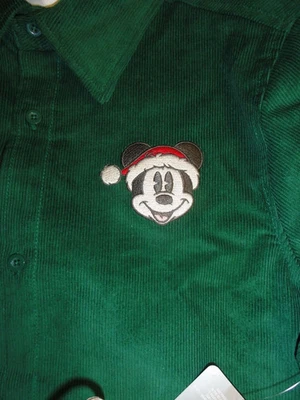 Большая мужская зеленая вельветовая рубашка Mickey Mouse as Santa на пуговицах новая с ценниками Disney - Изображение 1 из 2