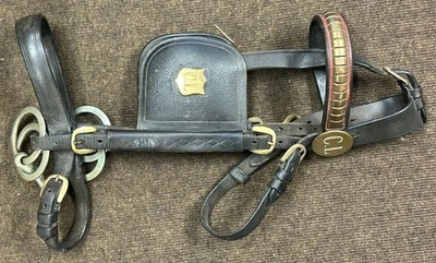 Antique Victorian Horse Brass Patent Leather Heavy Horse Bridle Front RARE - Image 1 of 4