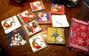 Vintage großes Set über 115 Weihnachten Decoupage Papierservietten Weihnachtsmann 3 versiegelte Packung + Tischdecke - Bild 1 von 21