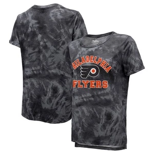 Women's Majestic Threads Black Philadelphia Flyers Boyfriend Tie-Dye Tri-Blend - Picture 1 of 3