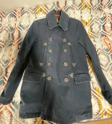 RRL Canvas Duck Pea Coat S Japan Made Heavyweight Cotton Navy Military Style - Image 1 of 4