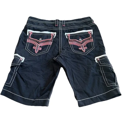 Pantalones Cortos Carga Rock Revival Para Hombre 40 Puntada en Contraste Bolsillos Bordados Negro Rojo Foto 1 de 4
