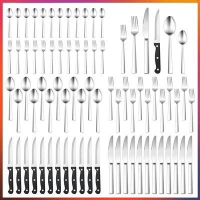 Edles 12 Personen Besteckset mit Steakmessern – Spülmaschinengeeignet und robust - Bild 1 von 4