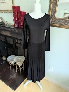 Soft Surroundings Women's Petite Small Palmero Pleated Dress Black Mixed Knit - Picture 1 of 13