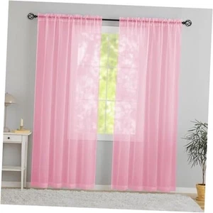 Semi Voile Sheer Curtains 84 Inches Long 2 52"W x 84"L (Pack of 2) Light Pink - Picture 1 of 8