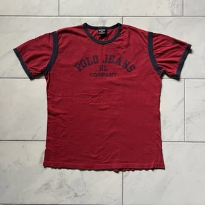 Vintage Ralph Lauren Jeans Co Shirt Large Red Blue Mens Modern Fit Cotton Frat - Picture 1 of 14