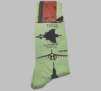 TIE STUDIO British Fighter Planes Socks Mens Size 6-11 UK Typhoon Tornado Harrier Socks