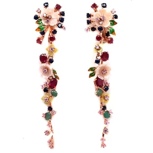 925 Silver White - Yellow Mother Of Pearl, Ruby, Emerald, Sapphire,.. Earrings - Picture 1 of 4