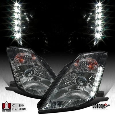 Fit 2003-2005 350Z Fairlady Z33 Smoke LED Strip Projector Headlights Headlamps - Image 1 of 4