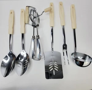 Vintage Koco 6 Pc Kitchen Cooking Utensils Ladle Spatula Fork Spoons Whisk 70s - Picture 1 of 2