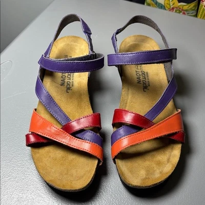 Sandalias de cuero Naot púrpura naranja rojo Sophia correas entrecruzadas 39 Foto 1 de 4