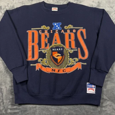 Moletom Vintage Chicago Bears Masculino Médio Azul Noz-moscada Futebol NFL Gráfico - Imagem 1 de 4
