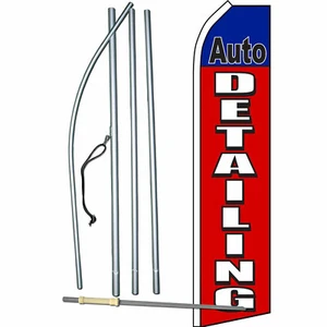 Auto Detailing Flag Flutter Feather Banner Swooper Advertising Bundle COMPLETE - Picture 1 of 2