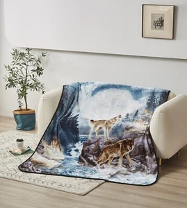 Regal Comfort - Moon Wolf - Faux Fur Printed Throw Blanket 60"x80" - Picture 1 of 8