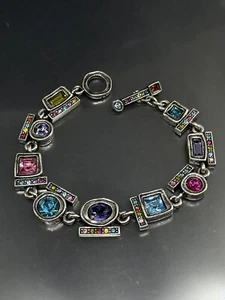 Patricia Locke USA Signed Silvertone Swarovski Multicolor Crystals 6.5” Bracelet - Picture 1 of 6