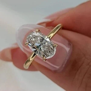 3Ct Oval-Cut Lab-Created Diamond Solitaire Engagement Ring 14k Yellow Gold Over - Picture 1 of 5