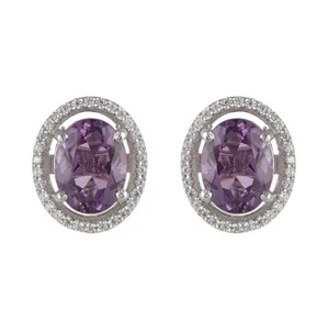925 Sterling Silver Oval Purple Amethyst Gemstone Stud Earrings Jewelry - Picture 1 of 4