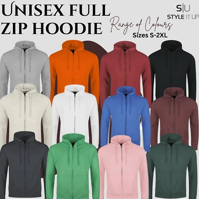 Adults Unisex Mens Ladies Full Zip Hoodies Womens Fleece Sweatshirt Plain Top - Image 1 of 4