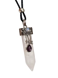Quartz Necklace Flower Point Pendant Amethyst Moonstone All Healer Gemstone - Picture 1 of 12