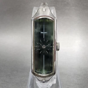 Seiko Watch Women 13mm Green Dial Steel Rectangle Manual Wind 1520-3669 Runs - Picture 1 of 11