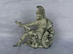 Antique Spelter Clock Topper Figure Greek Warrior Statue N Muller Sons NY 1887 - Picture 1 of 9