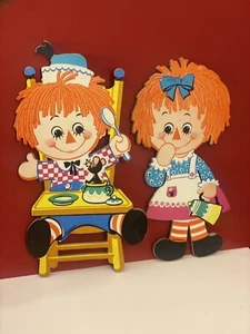 1972 Raggedy Ann & Andy Pressed Board Wall Hang Wall Decoration Vintage READ - Picture 1 of 21