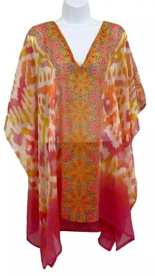 Mujeres Kimono Pullover Caftán Top Cuentas Rosa Transparente Naranja Talla Única XL Cubrir Foto 1 de 4