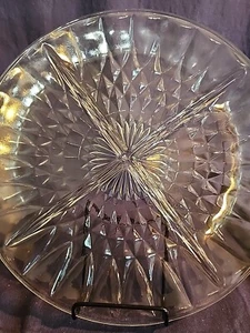 32B Anchor Hocking Clear Glass Crown Point Diamond 4part Round Relish Plate - Picture 1 of 5