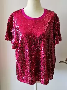 DKNY FUCHSIA SEQUINS BLOUSE TOP SIZE XL – NEW W/TAGS - Picture 1 of 12