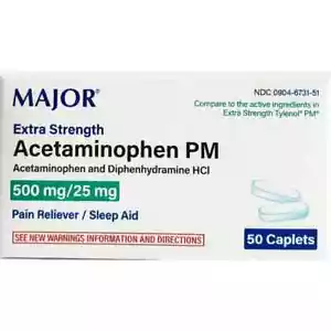 Major Acetaminophen PM Extra Strength 50ct -2 Pack (100 Tablets) - Picture 1 of 1