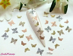 3D Nail Art "Butterflys" Thin Metal Silver Gold Rose Filigree Embellishment 50pc - Picture 1 of 6