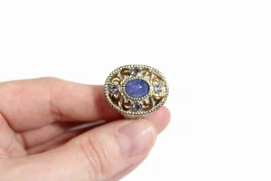 Women's Two Tone Sterling Silver Lavender Jade Iolite Scroll Ring - Picture 1 of 9
