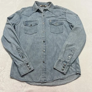 Camicia vintage Salt Valley uomo S western denim con bottoni blu 100% cotone rodeo - Foto 1 di 12
