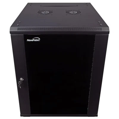 NavePoint 15U Server Cabinet Wall Mount Rack Enclosure Caster Wheels 2 Fans - Image 1 of 4