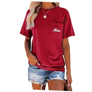 Women's Letter Print Basic Crew Neck Tee Summer Short Sleeve T-Shirt with - Picture 1 of 5