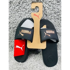 Puma Womens Black Rose Gold Cool Cat Slid Slippers Synthetic Leather Size 10 New - Picture 1 of 8