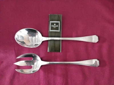 2 Posate Per Servire L'Insalata In Metallo Argentato Christofle Modello America - Immagine 1 di 4