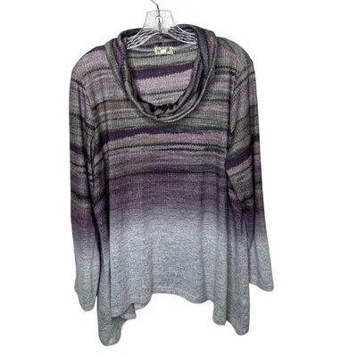 Suéter OneWorld 2X Cuello Capucha Ombre Tejido Púrpura Gris Manga Larga Suave Elastizado Foto 1 de 4