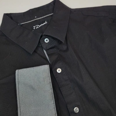 Camisa masculina 7 diamantes XXL manga longa preta listrada com botões - Imagem 1 de 4
